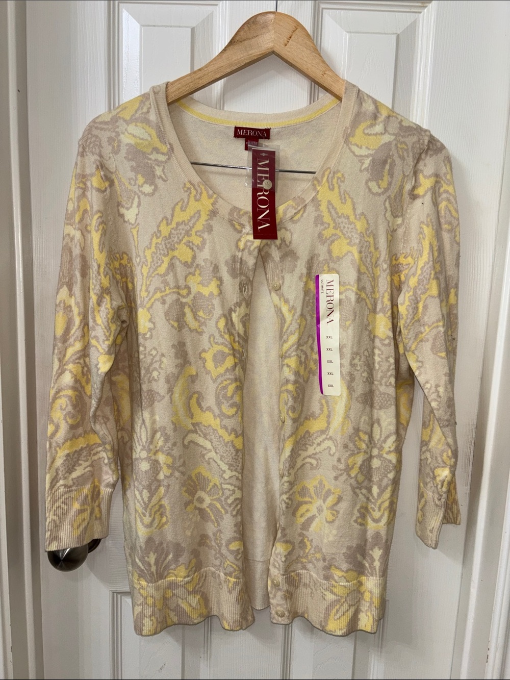 Merona Yellow and Beige Floral Knit Cardigan